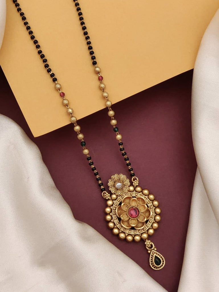 Goldan Round Flower Mangalshutra Gold Plated with Color Stone M-5.